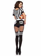 Female sports referee, body costume, pocket, vertical stripes